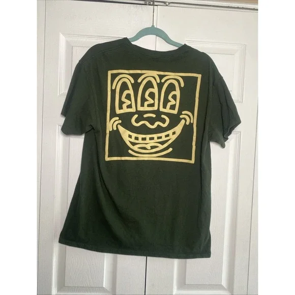 Keith Haring Mens Large Green Cotton Tee 3D Graphic - Picture 2 of 4